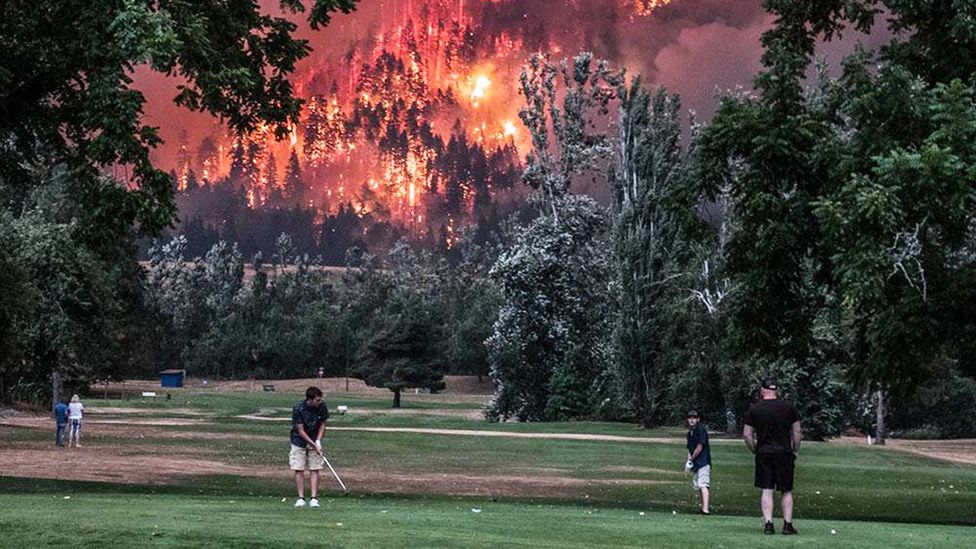 golfing next to forest fire