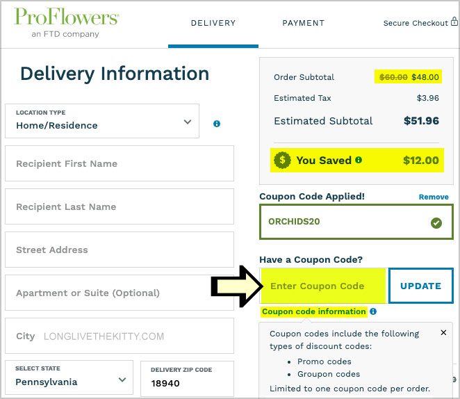 enter proflowers special code