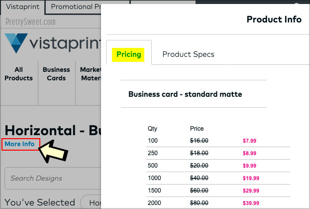 vistaprint business cards pricing standard